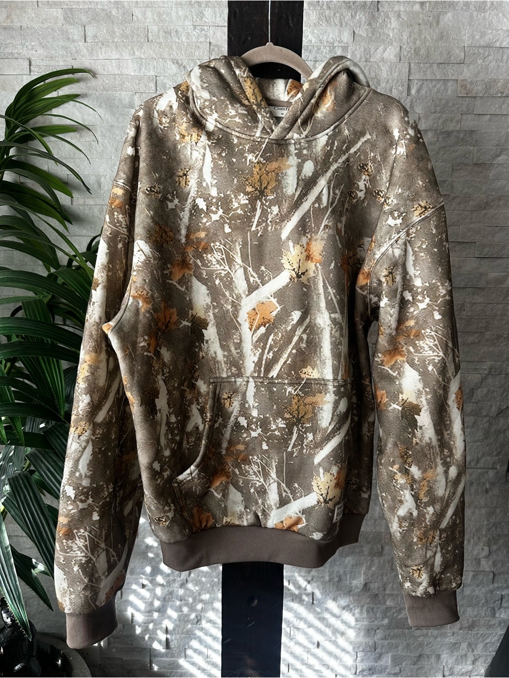 Comfrt Men's Olive Green Brown Camo Hoodie Sweatshirt Size M
